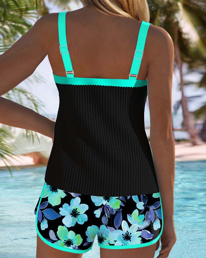 HEIKE I SCHWARZER TANKINI MIT BLUMEN UND STRANDHOSE