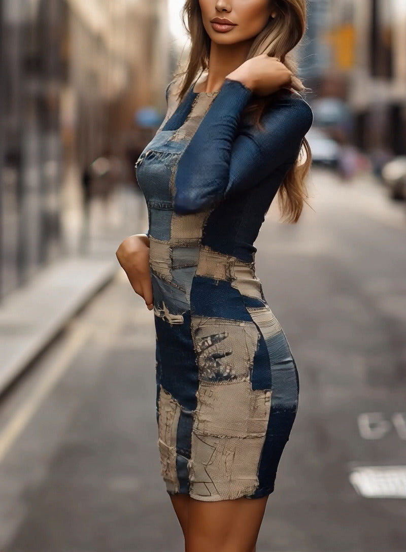 FELICIA I PATCHWORK DENIM BODYCON KLEID