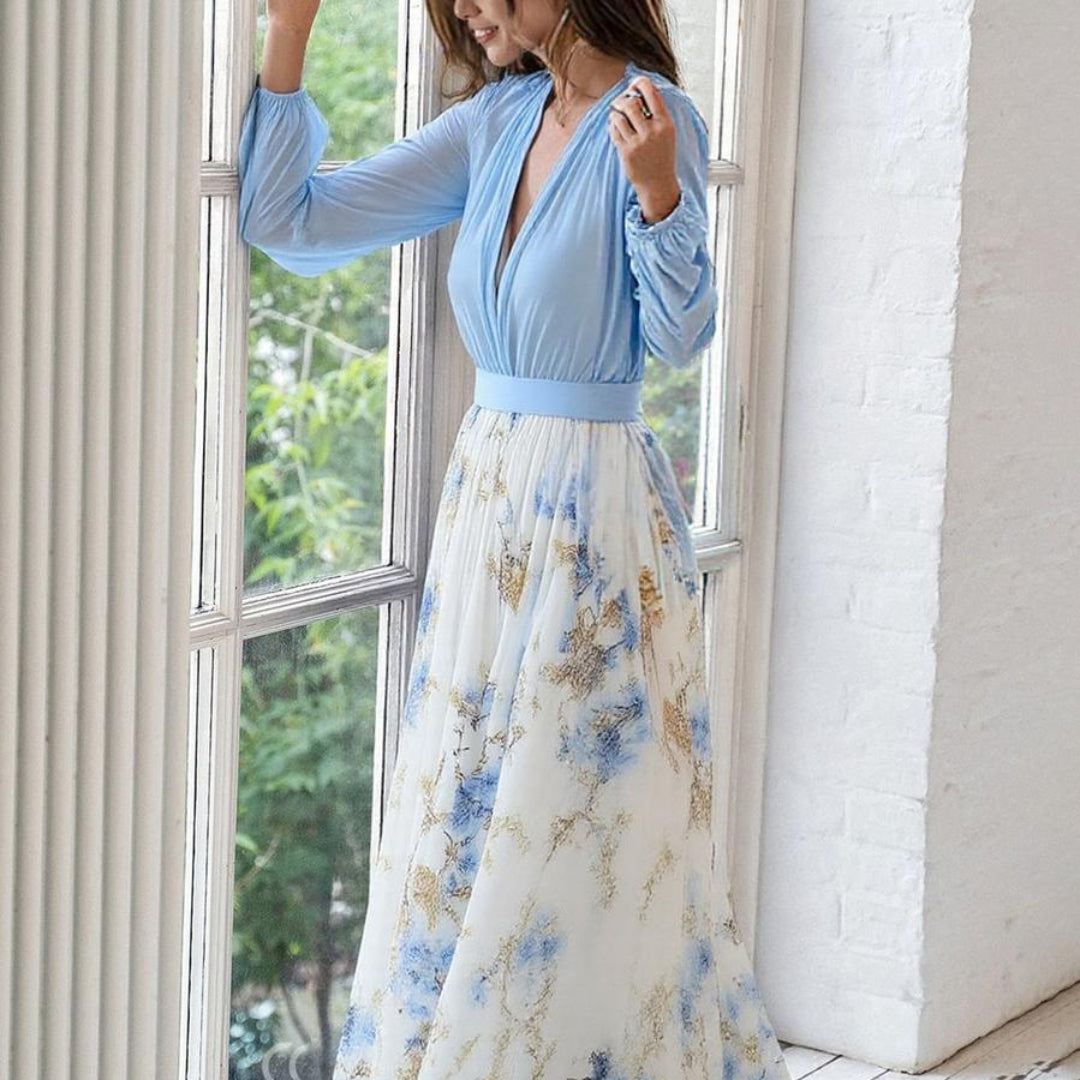 VIVIANNE I ELEGANTES MAXIKLEID MIT TIEFEM V-AUSSCHNITT