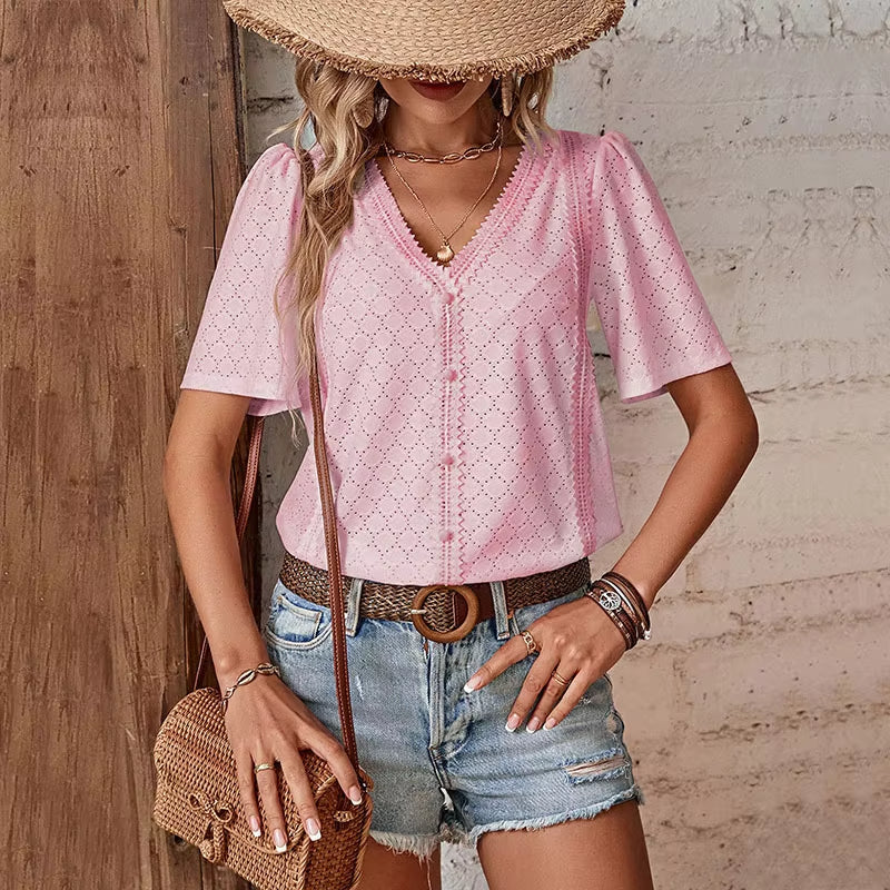 Tamsin | ADELHEID Short Sleeve Blouse with V-Neck