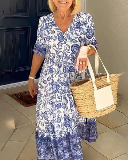 HERZELINDE I GEBLÜMTES MIDIKLEID MIT V-AUSSCHNITT