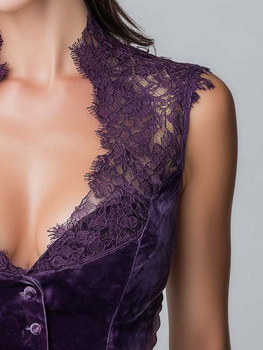 LENA I SCHULTERFREIE SAMTWESTE MIT SPITZENDESIGN