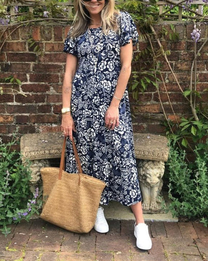Jasmin - Blumenmuster-Kleid mit kurzen Ärmeln