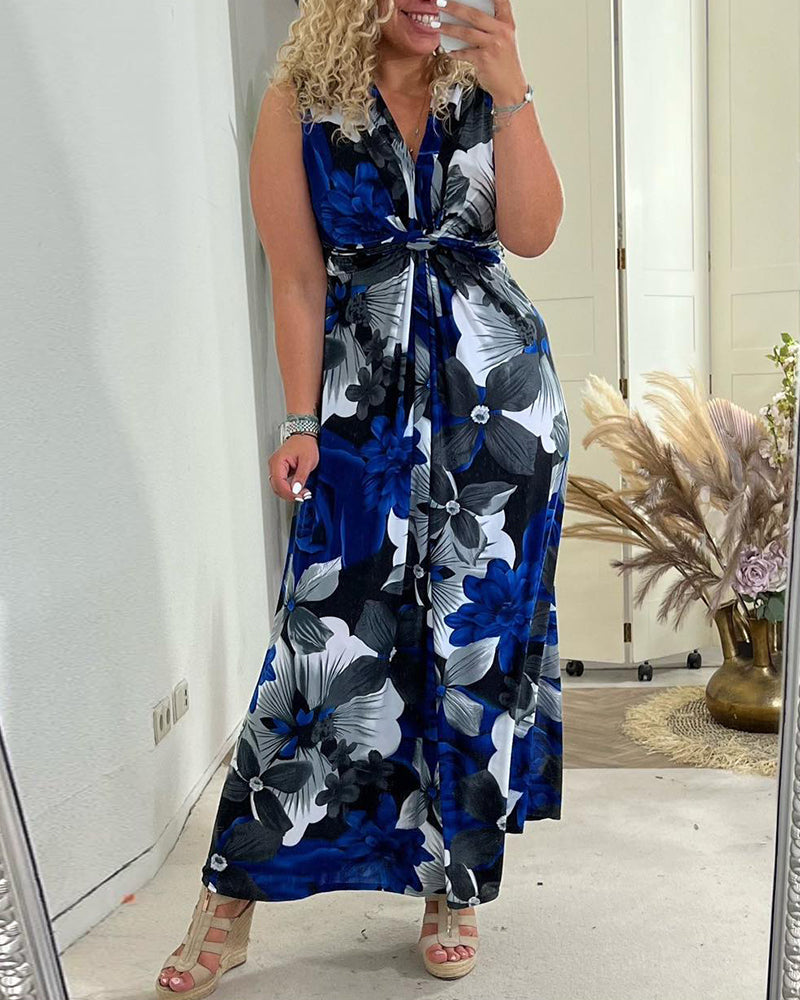 Sacha™ - Elegantes ärmelloses Kleid mit Plissee-Blumenmuster