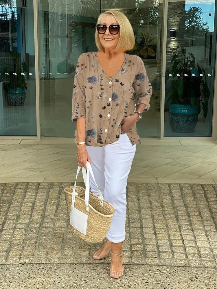 CANDACE I GEBLÜMTE BLUSE MIT KNOPFLEISTE