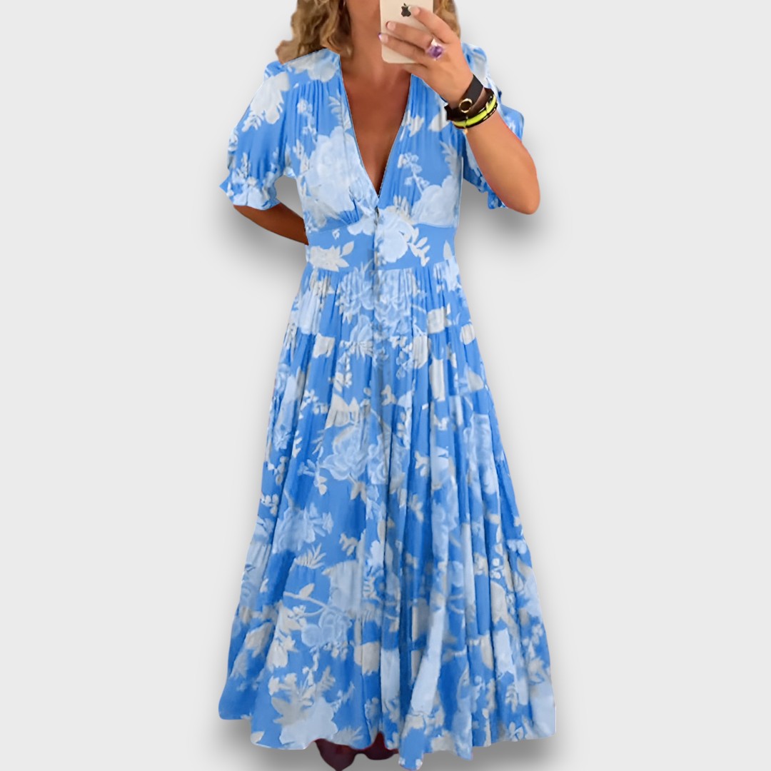 Carine – Blumiges Maxikleid mit V-Ausschnitt
