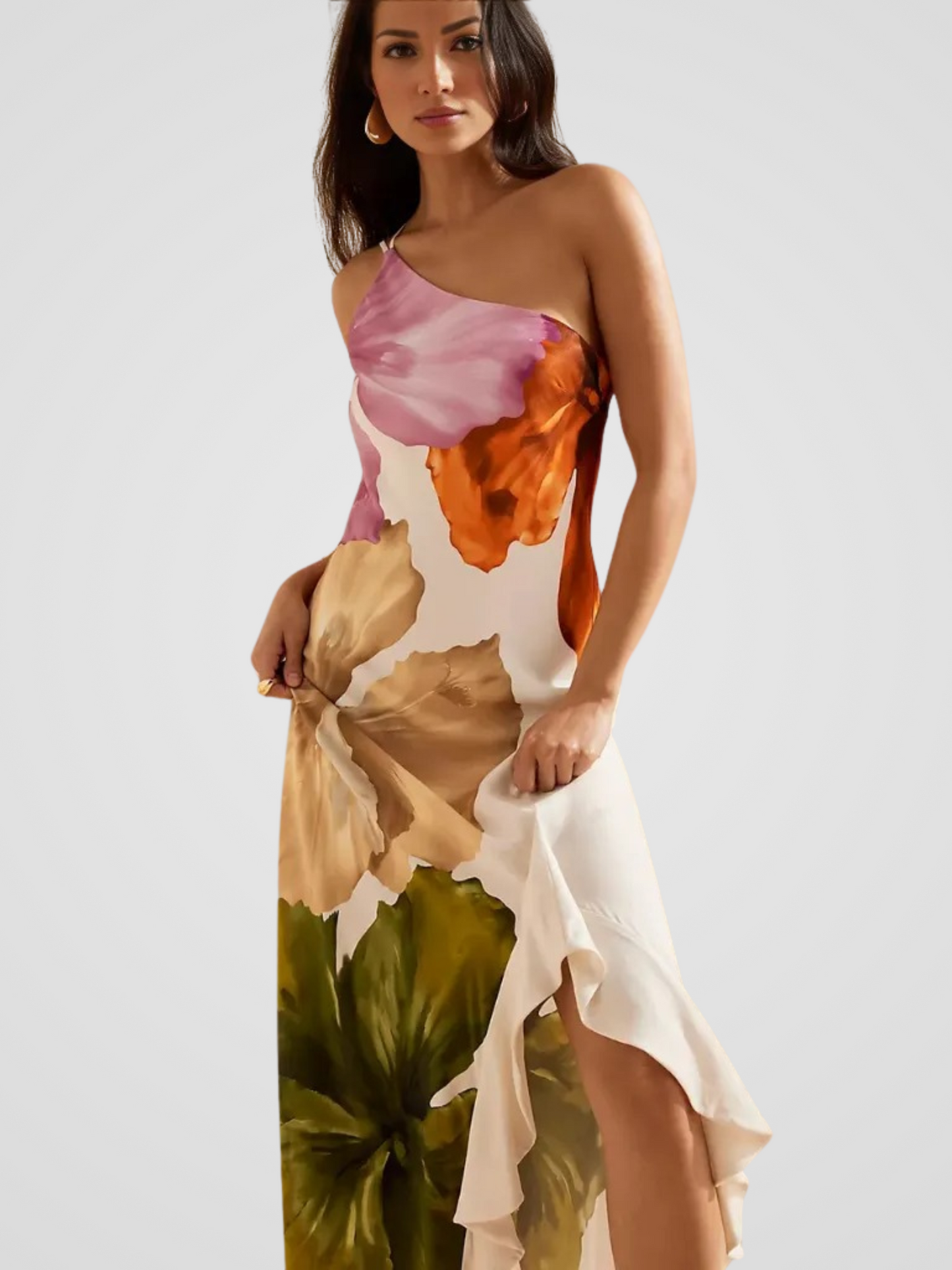 AILRUN I ASYMMETRISCHES SATIN-MAXIKLEID