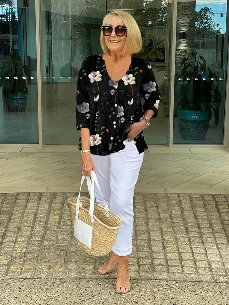 CANDACE I GEBLÜMTE BLUSE MIT KNOPFLEISTE