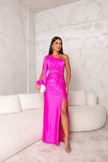 RAQUEL I SATIN-EIN-SCHULTER-KLEID