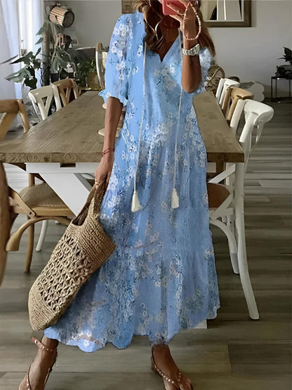SOPHIA I BOHO-VINTAGE SOMMERKLEID MIT V-AUSSCHNITT