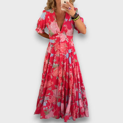 Carine – Blumiges Maxikleid mit V-Ausschnitt