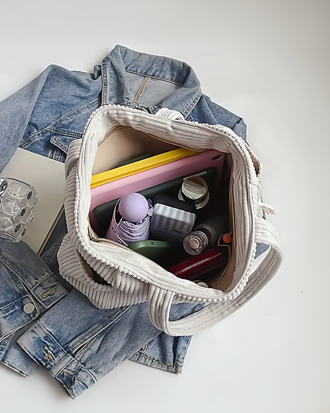 LEOBA I GERIPPTE CORD-HANDTASCHE