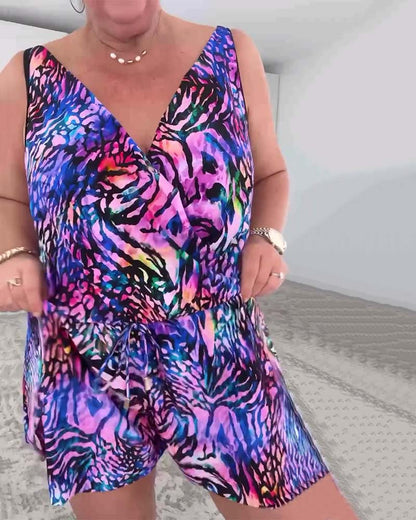 Badeanzug V-Ausschnitt Bunt Bedruckt Einteilig