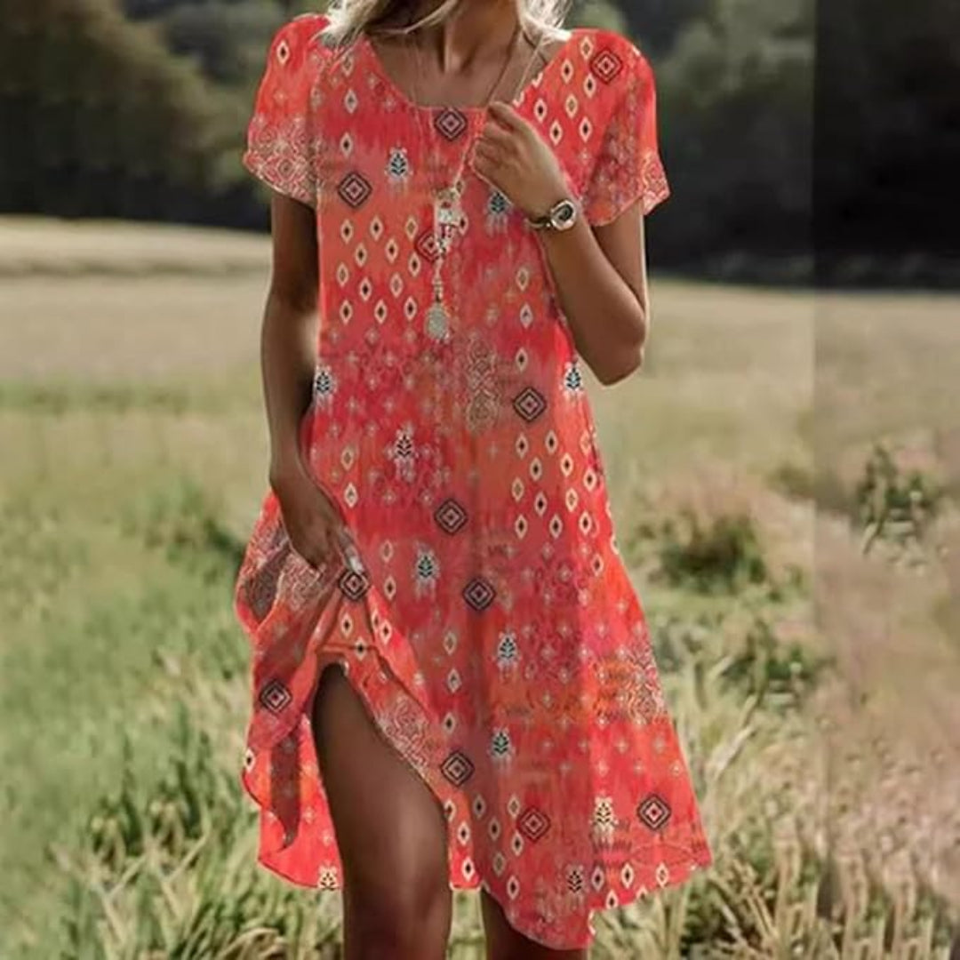 FREYA I BOHO-KLEID MIT KURZEN ÄRMELN