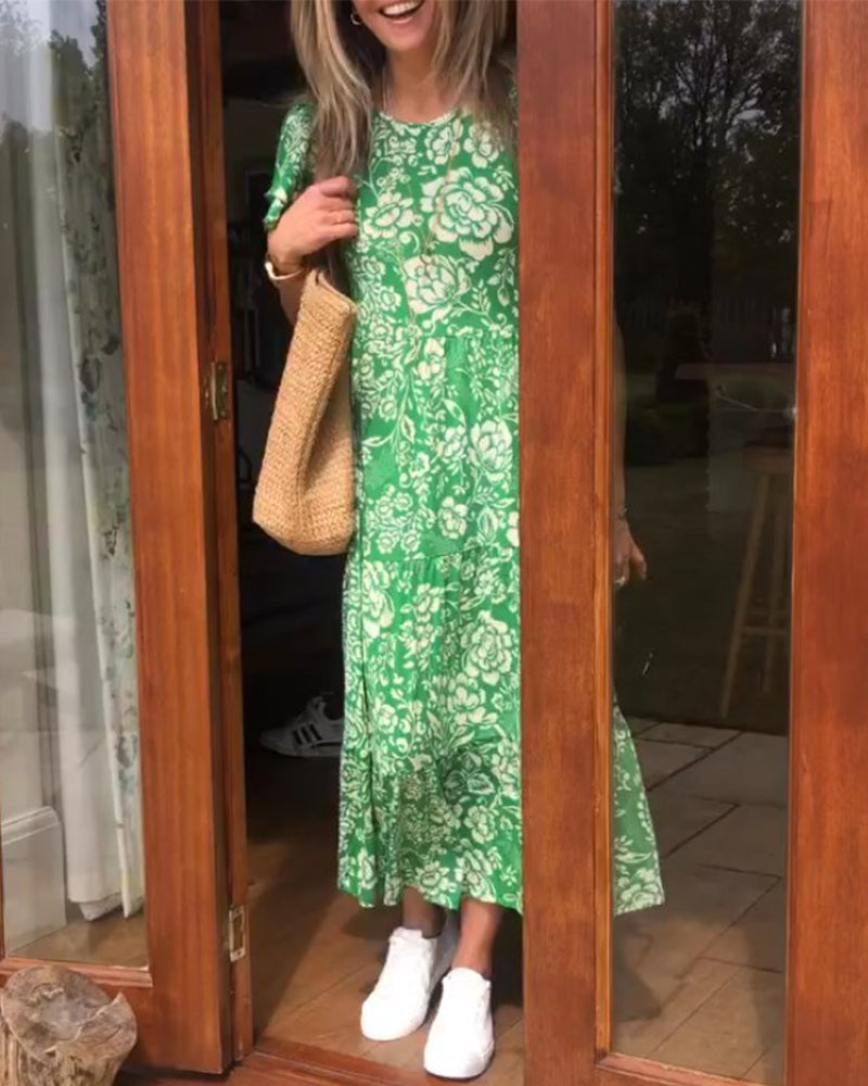 Jasmin - Blumenmuster-Kleid mit kurzen Ärmeln