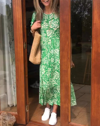 Jasmin - Blumenmuster-Kleid mit kurzen Ärmeln