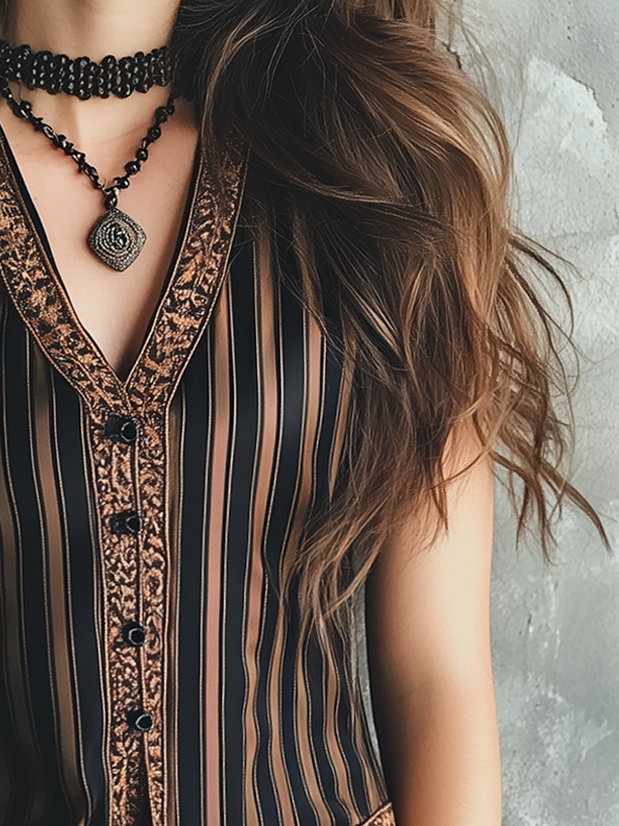 GERLINDE I VINTAGE-GESTREIFTE SATIN-WESTE