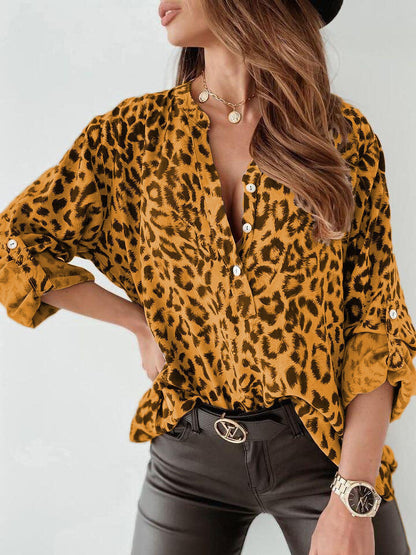 Freya | Elegant Long Sleeve Blouse with Leopard Print