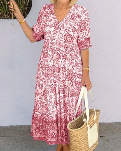 HERZELINDE I GEBLÜMTES MIDIKLEID MIT V-AUSSCHNITT