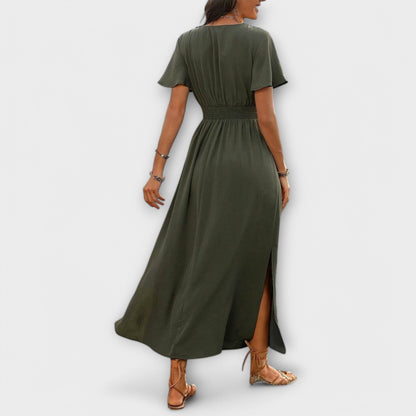 Heather - Elegantes Boho Kleid mit V-Ausschnitt und langen Ärmeln