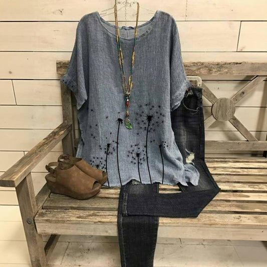 Vintage Bluse Mit Löwenzahn-Print