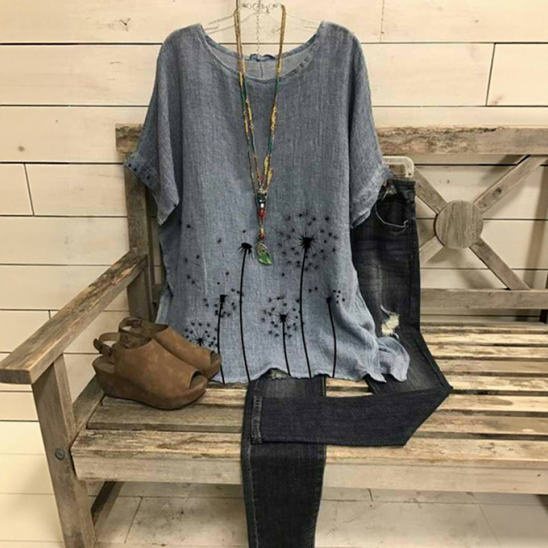 Vintage Bluse Mit Löwenzahn-Print