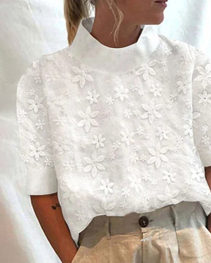 Sienna | Embroidered Solid Stand Collar Blouse