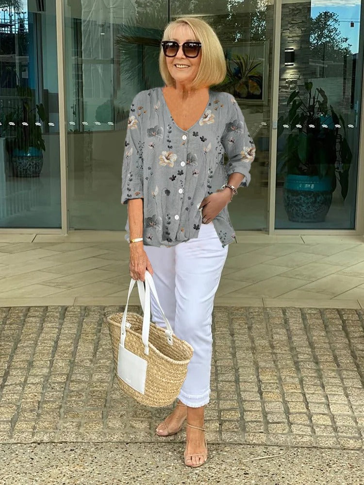 CANDACE I GEBLÜMTE BLUSE MIT KNOPFLEISTE