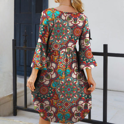 Vintage-Kleid Mit Bohemian-Print