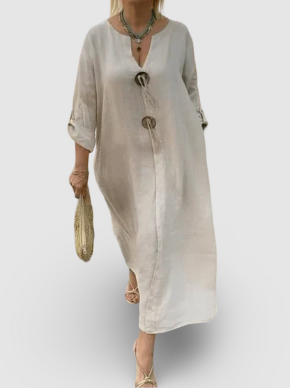 FRIEDA I LEINEN-MAXIKLEID MIT KNOPFLEISTE