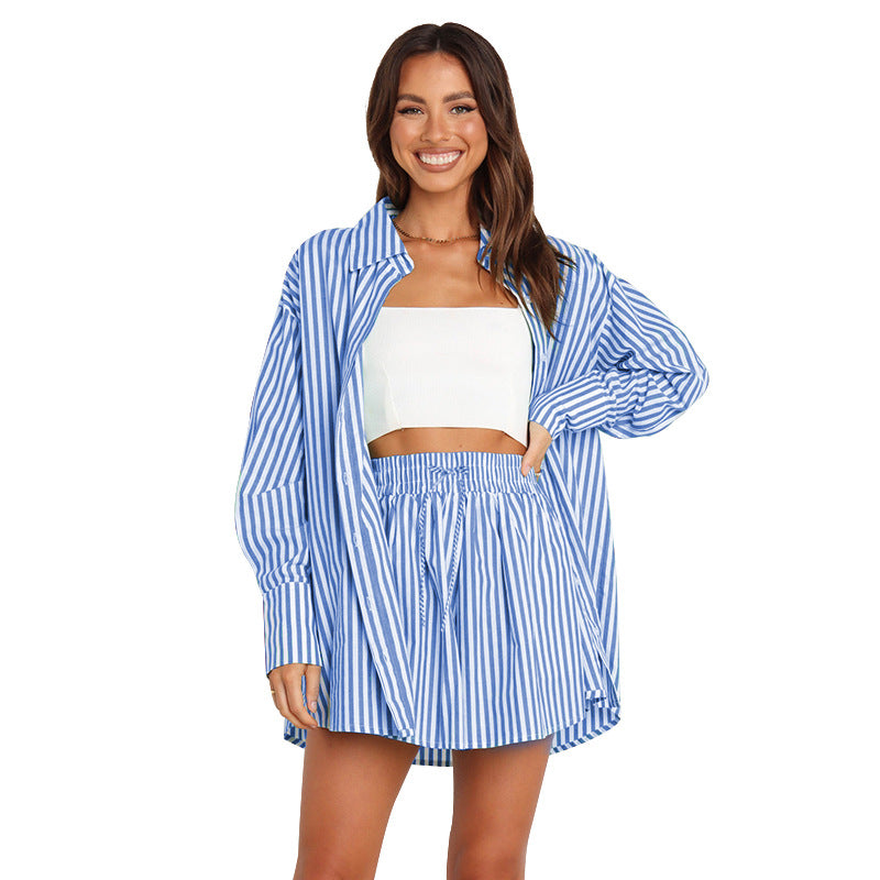 LOWENNA I BEQUEMES GESTREIFTES TOP & SHORTS-SET