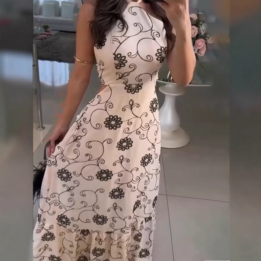 ANYA I MAXIKLEID MIT BLUMENSTICKEREI