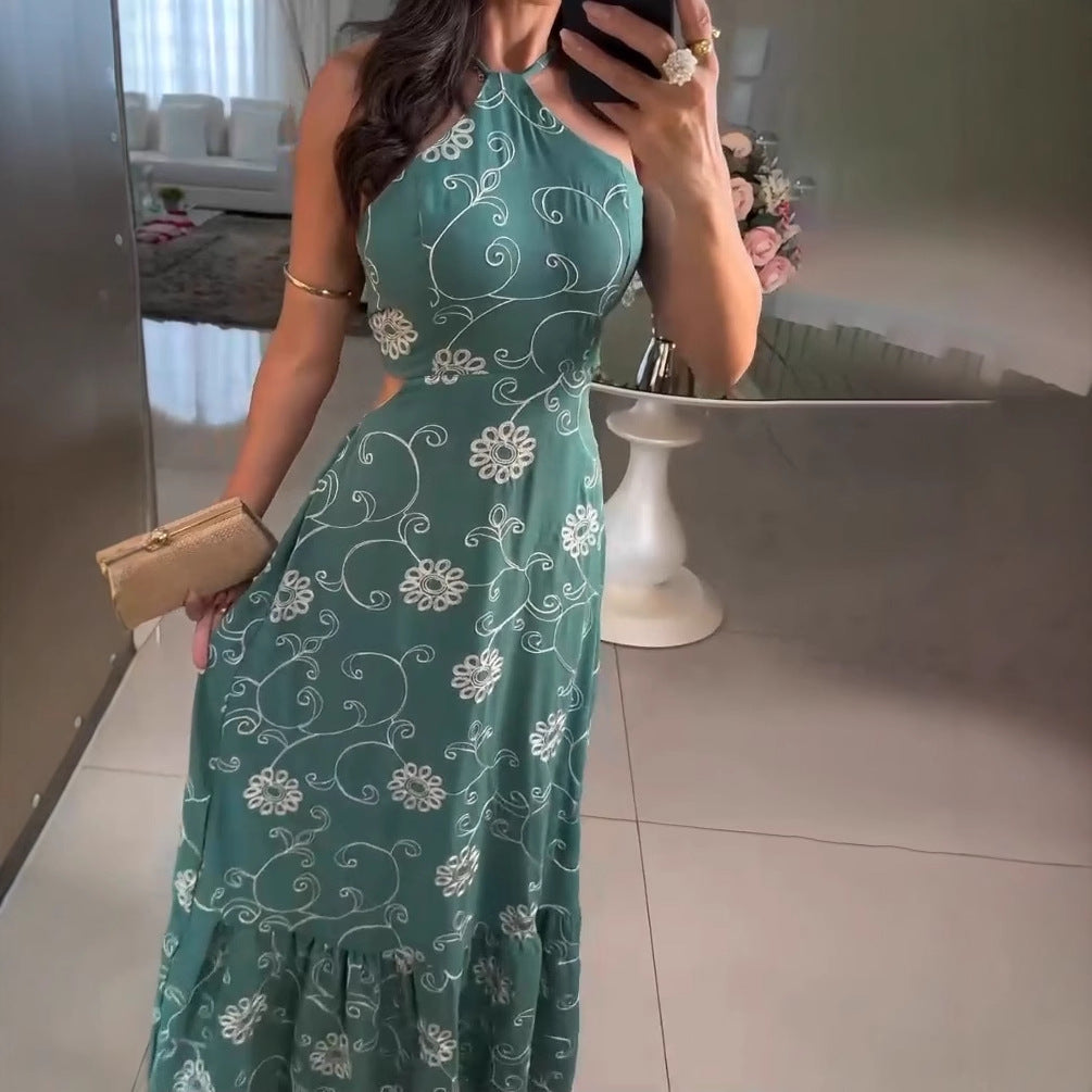 ANYA I MAXIKLEID MIT BLUMENSTICKEREI