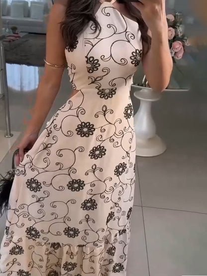 ANYA I MAXIKLEID MIT BLUMENSTICKEREI