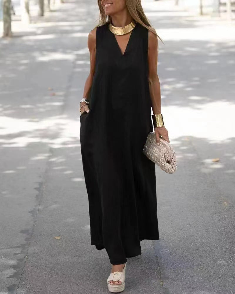 HANNELORE I ÄRMELLOSES MAXIKLEID MIT V-AUSSCHNITT