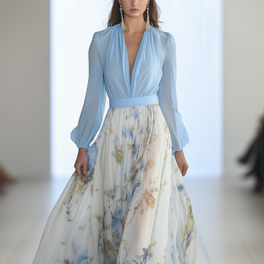 VIVIANNE I ELEGANTES MAXIKLEID MIT TIEFEM V-AUSSCHNITT