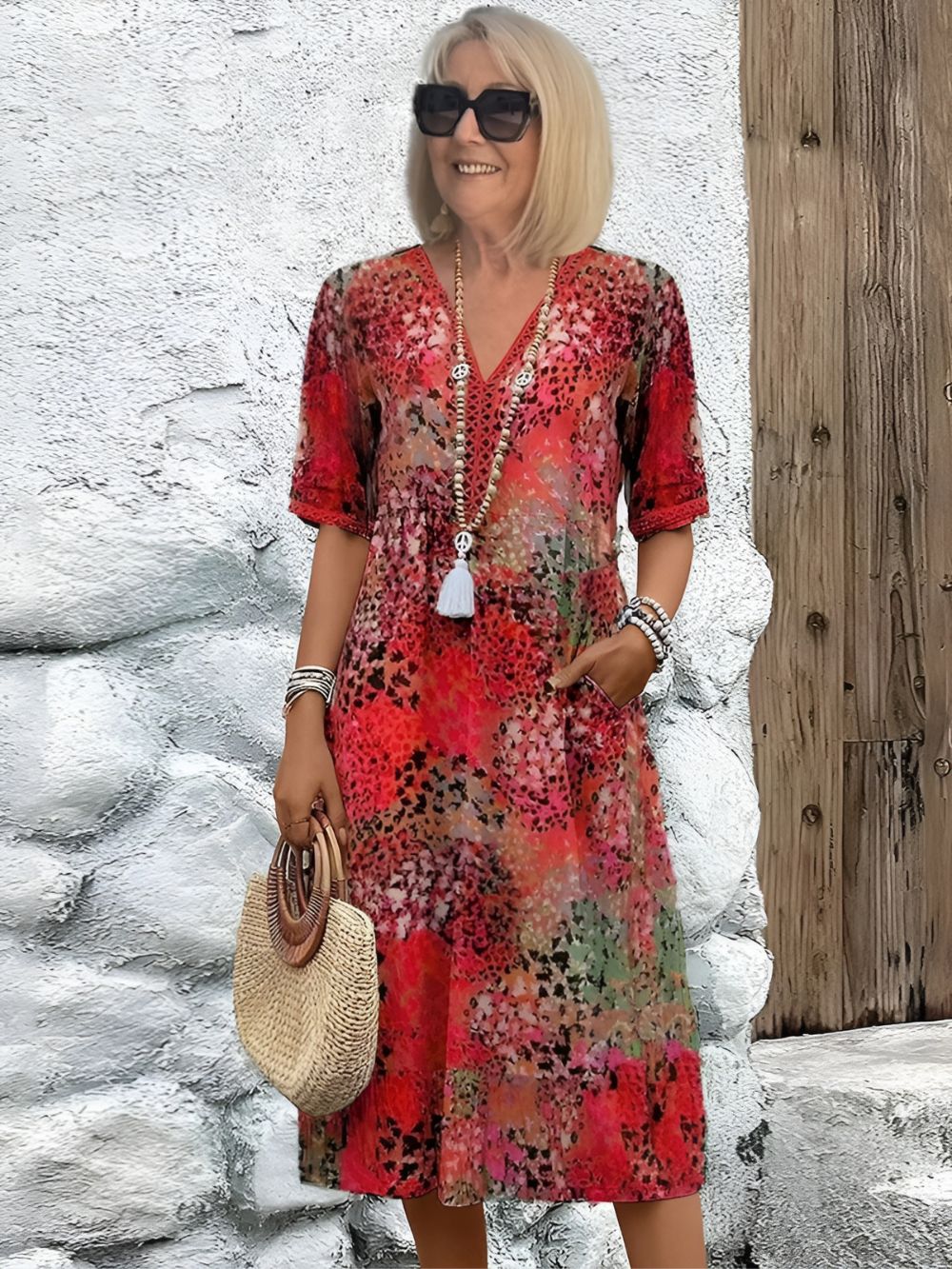 KARIN I RETRO-KLEID MIT V-AUSSCHNITT