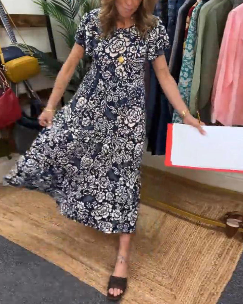 Jasmin - Blumenmuster-Kleid mit kurzen Ärmeln