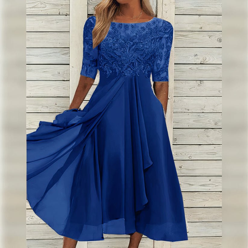 SANDRA I ELEGANTES MIDI-KLEID MIT SPITZE