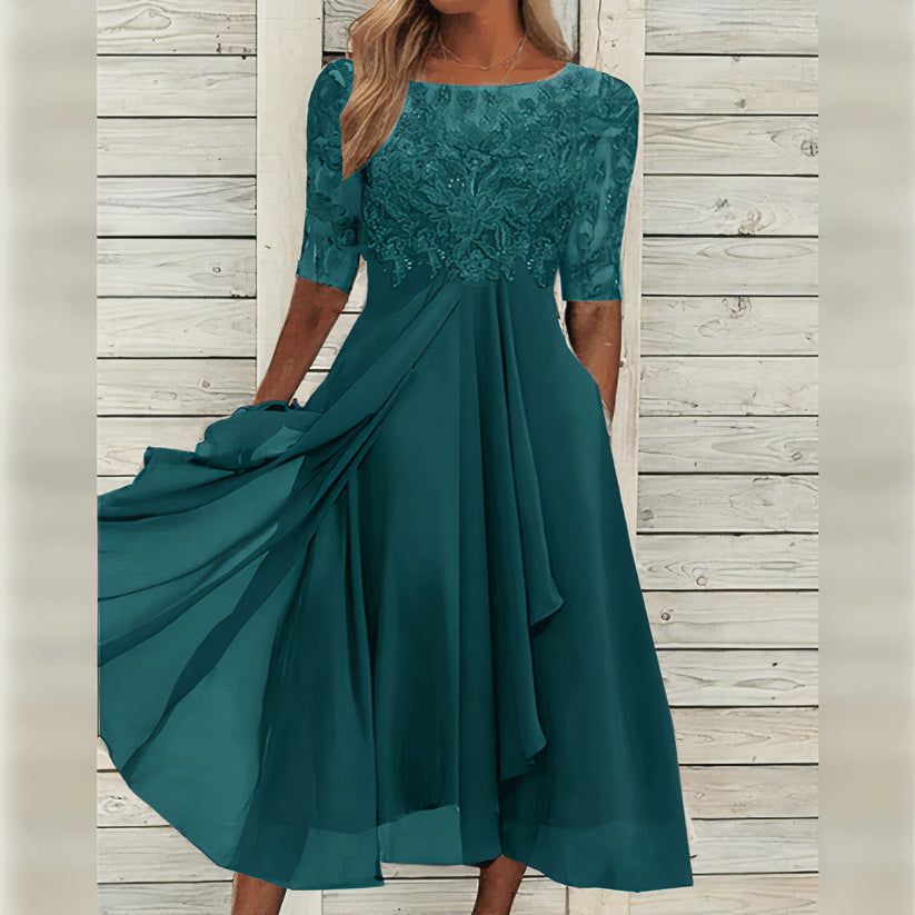 SANDRA I ELEGANTES MIDI-KLEID MIT SPITZE