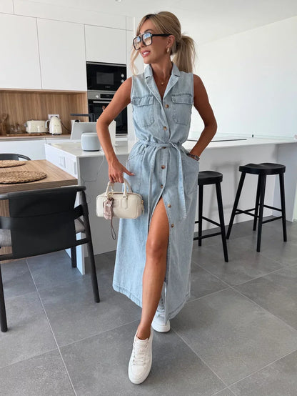 LOUISA I MAXIKLEID AUS DENIM