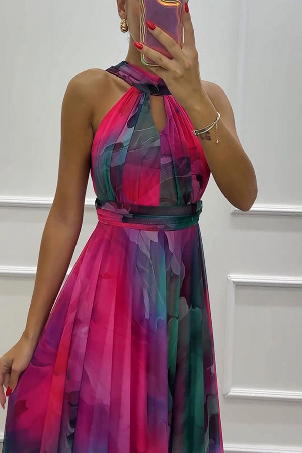 ELAINE I GEBLÜMTES NECKHOLDER-KLEID