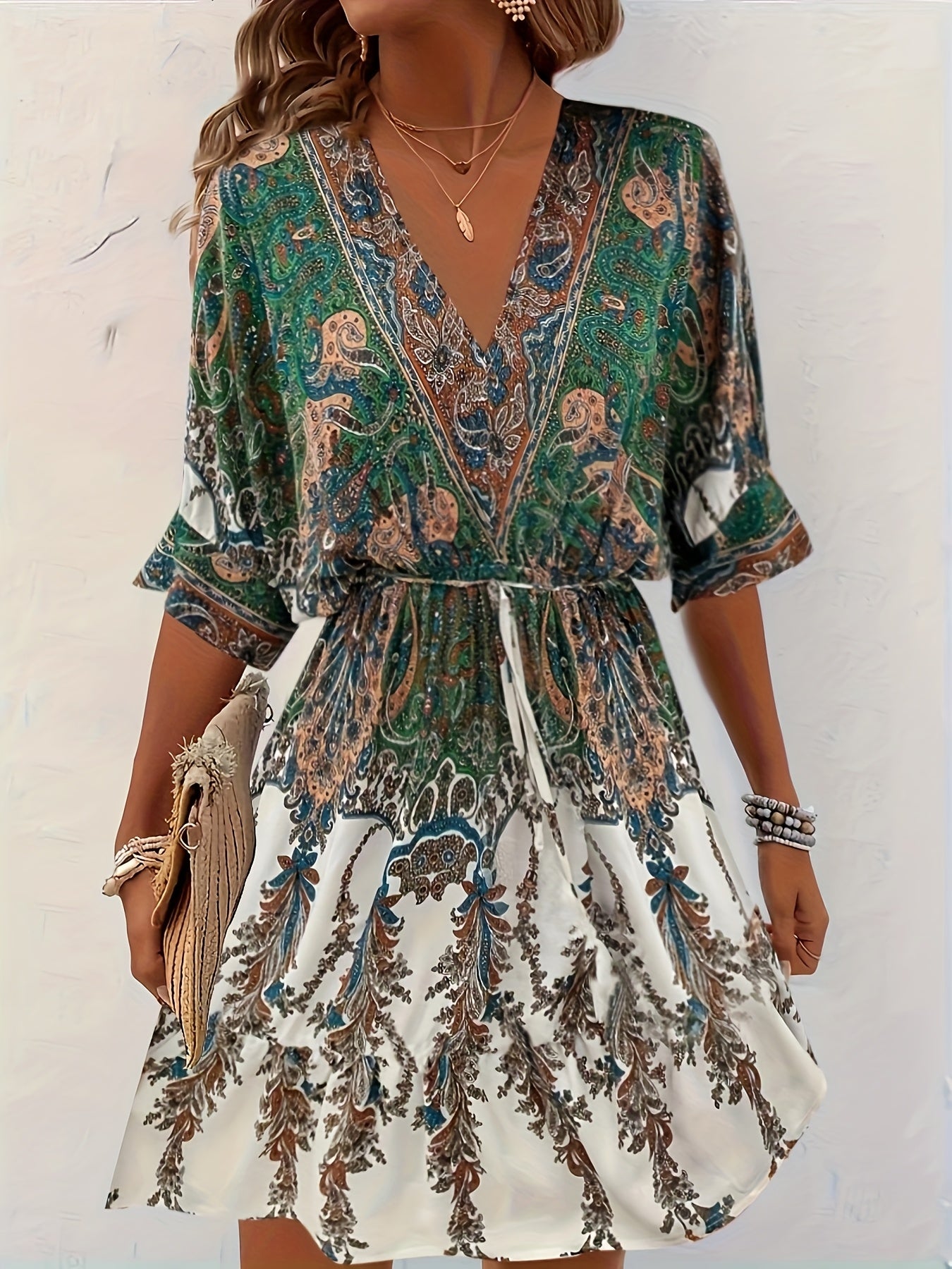 GODELIEVE I VINTAGE KLEID MIT V-AUSSCHNITT