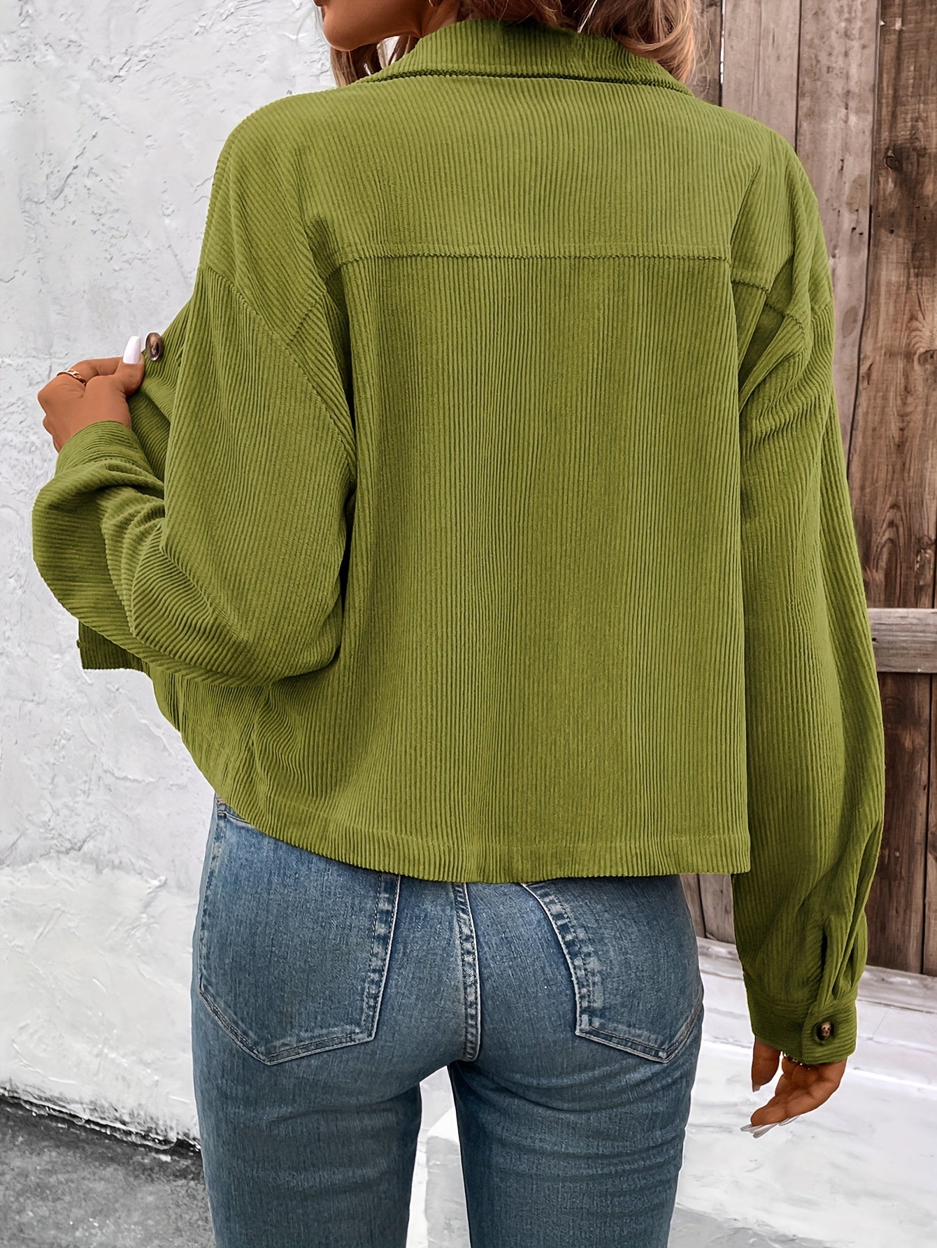 Einfarbige Knopf-Frontjacke, lässige Langarmjacke für Frühling und Herbst, Damenbekleidung