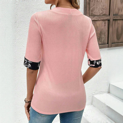 Elegante Patchwork-Bluse Mit Blumenmuster