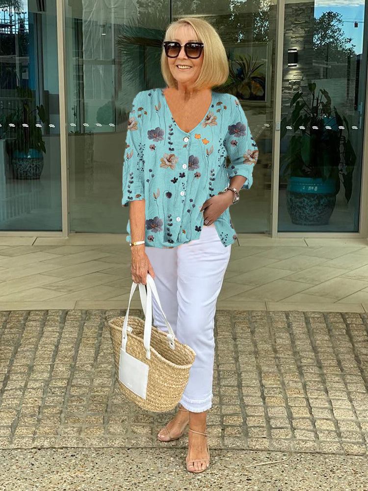 CANDACE I GEBLÜMTE BLUSE MIT KNOPFLEISTE