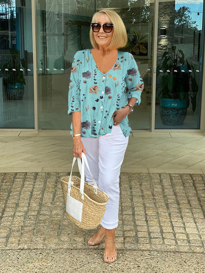 CANDACE I GEBLÜMTE BLUSE MIT KNOPFLEISTE