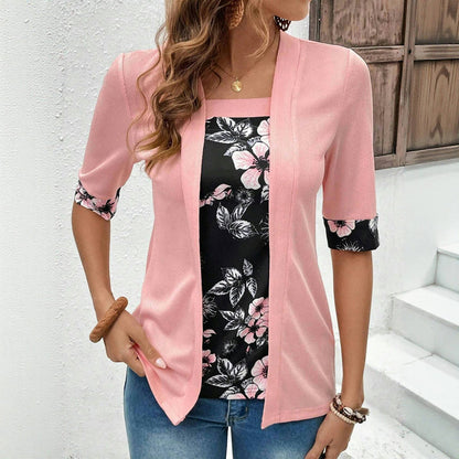 Elegante Patchwork-Bluse Mit Blumenmuster