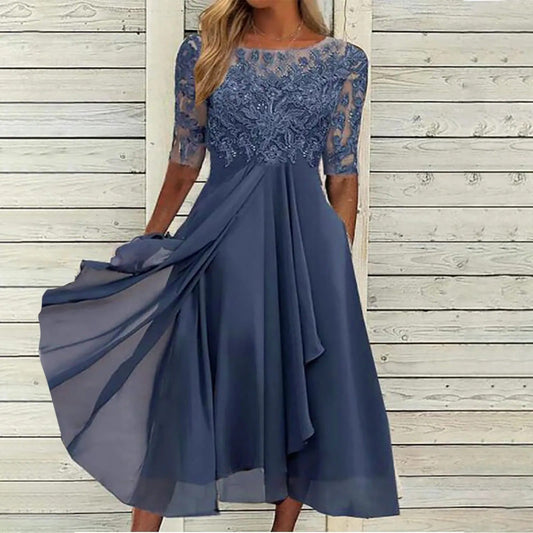 SANDRA I ELEGANTES MIDI-KLEID MIT SPITZE
