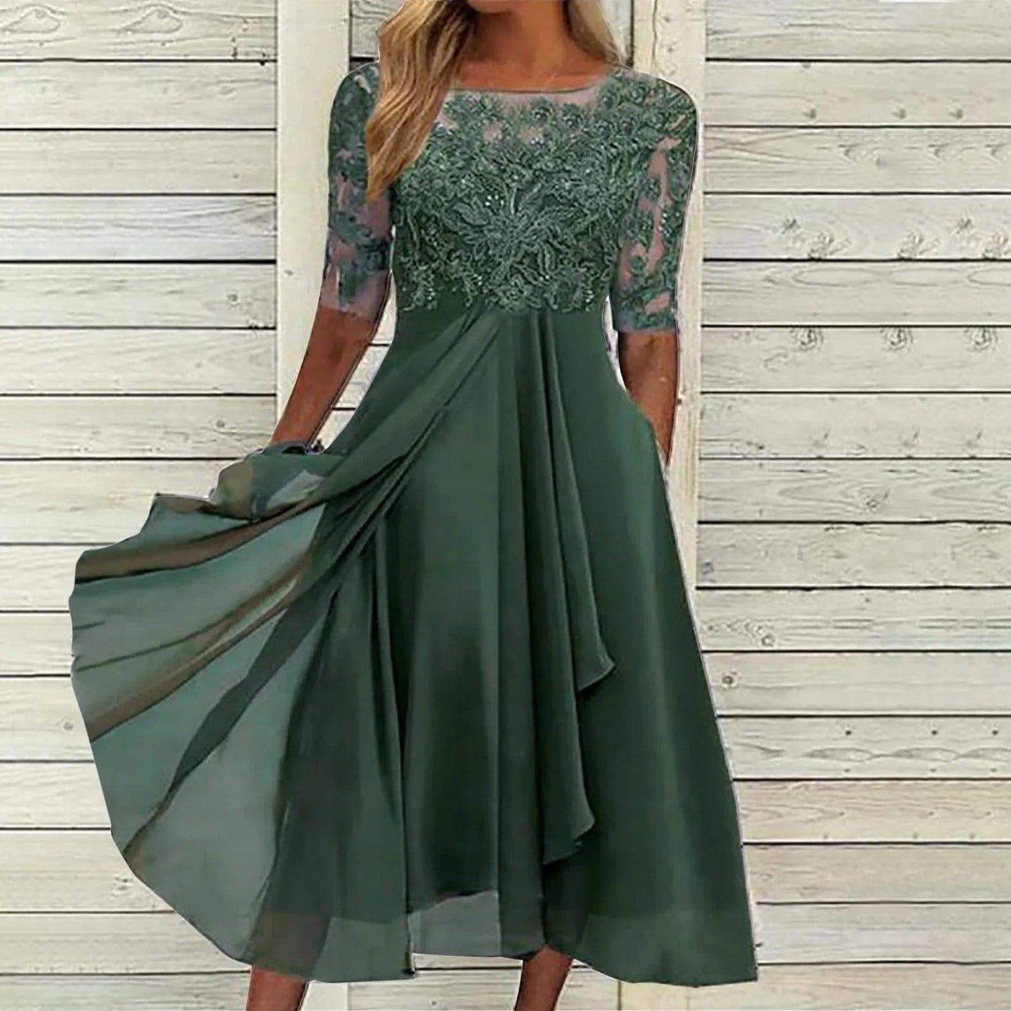 SANDRA I ELEGANTES MIDI-KLEID MIT SPITZE